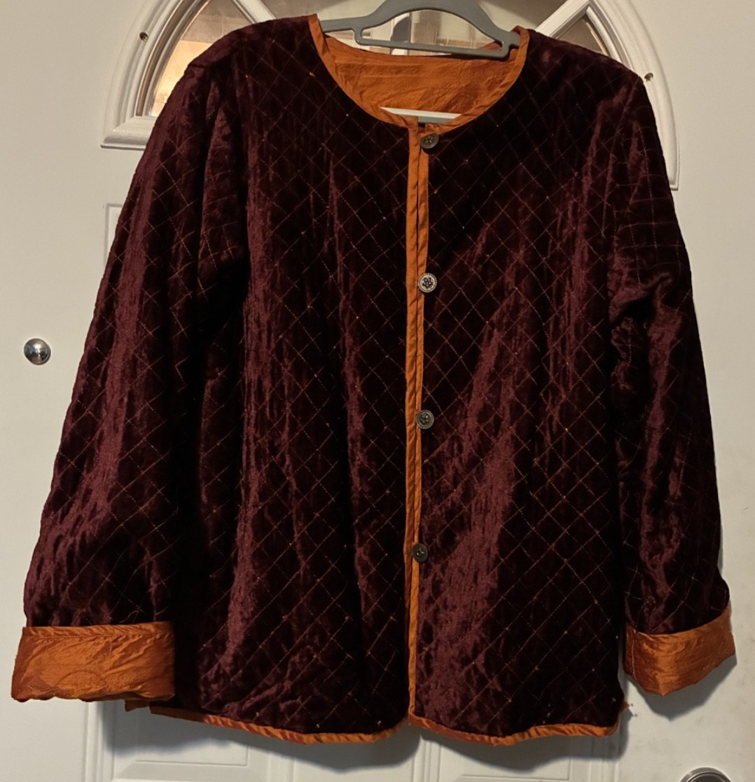 Quilted Long Sleeve Button Down Reversible Jacket Sz XL Rust