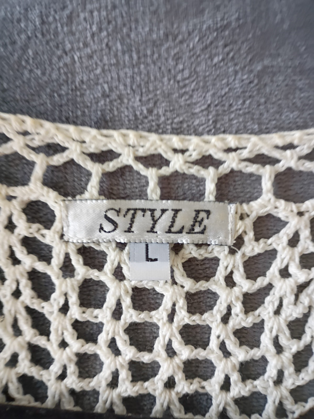 STYLE BRAND QUALITY Crochet top`Pearls Ruffle sleeve seed beads NICE!! LARGE