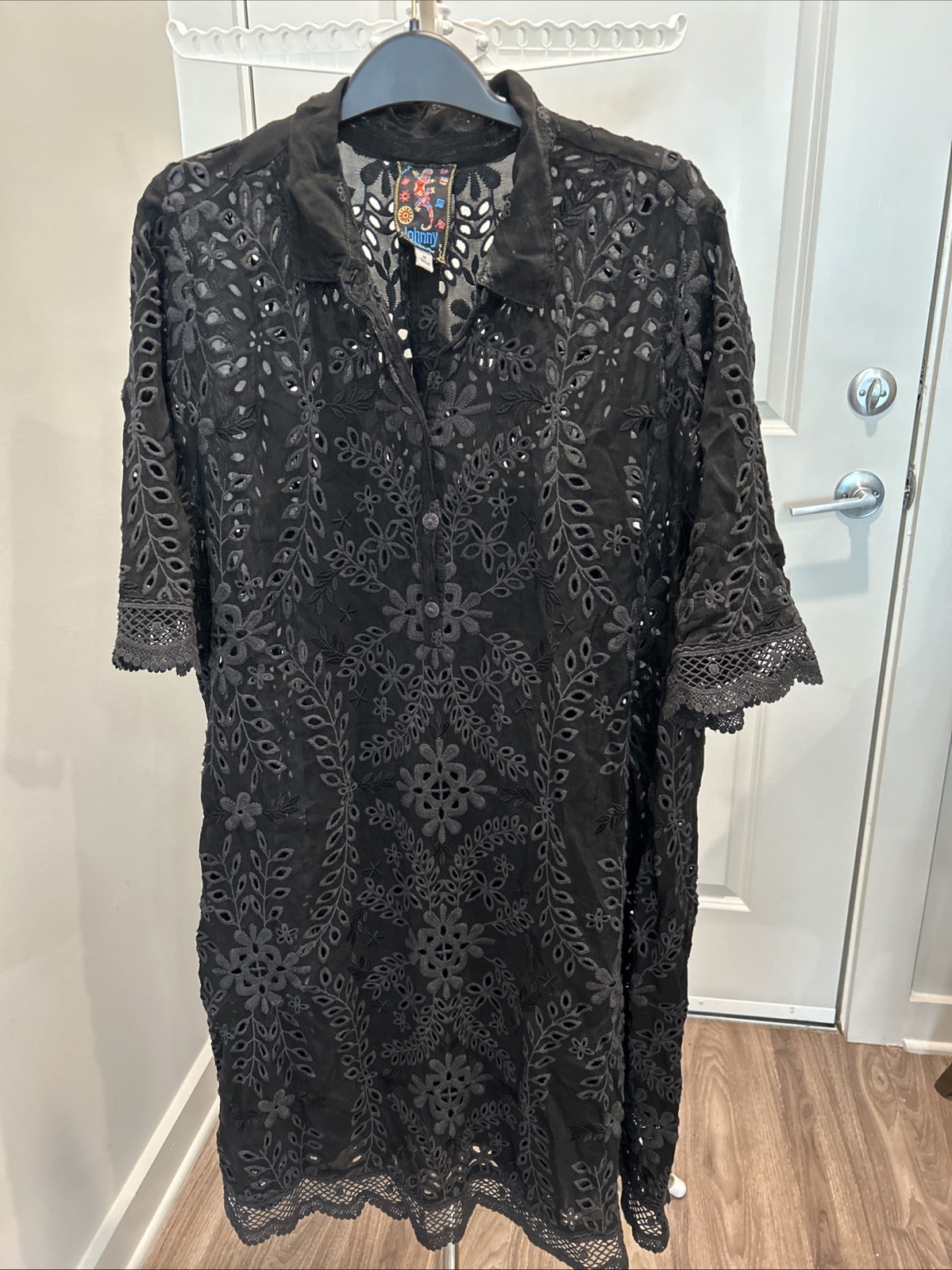 Johnny Was Black Eyelet Dress Size M