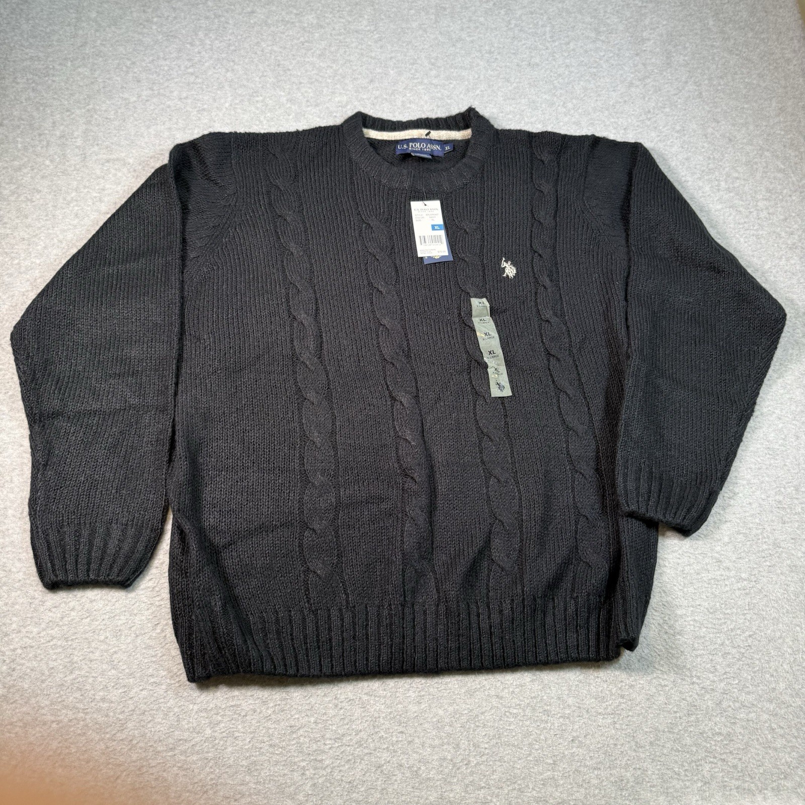 U.S. POLO ASSN Blue Crewneck Sweater White Pony Mens Sz XL Cable Knit NWT Preppy