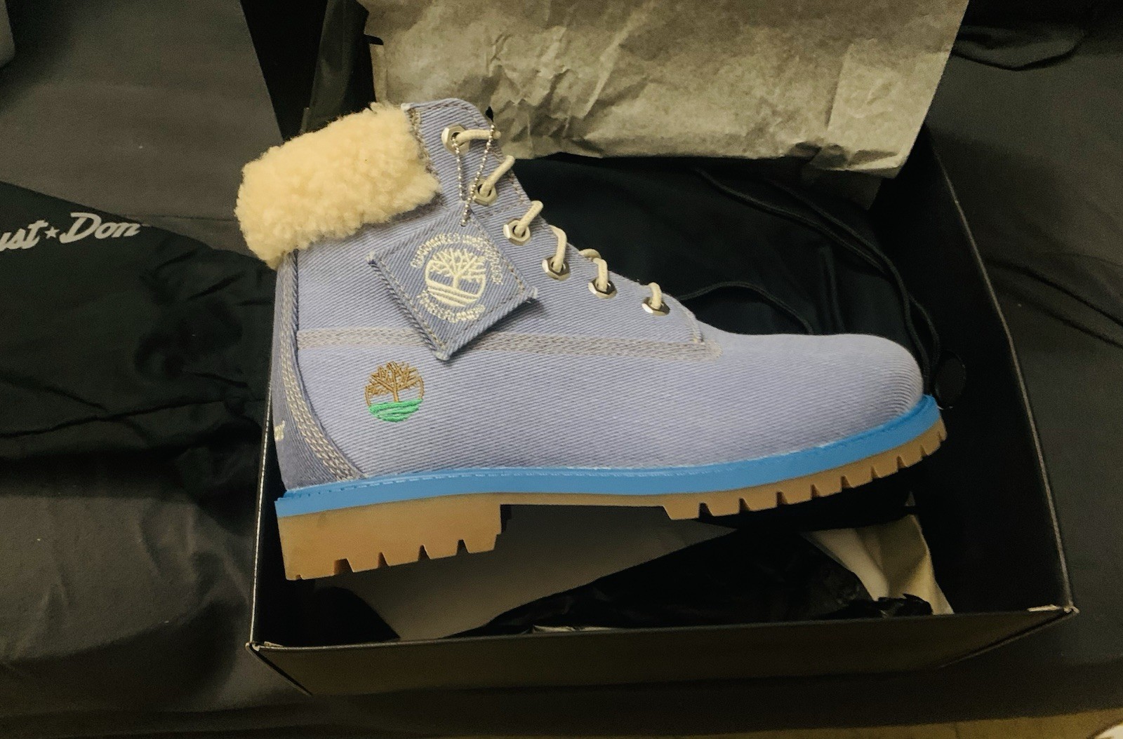 Just- Don Timberland Junior 6in Canvas Boots Blue Faux Fur Lining Lace Up US 7