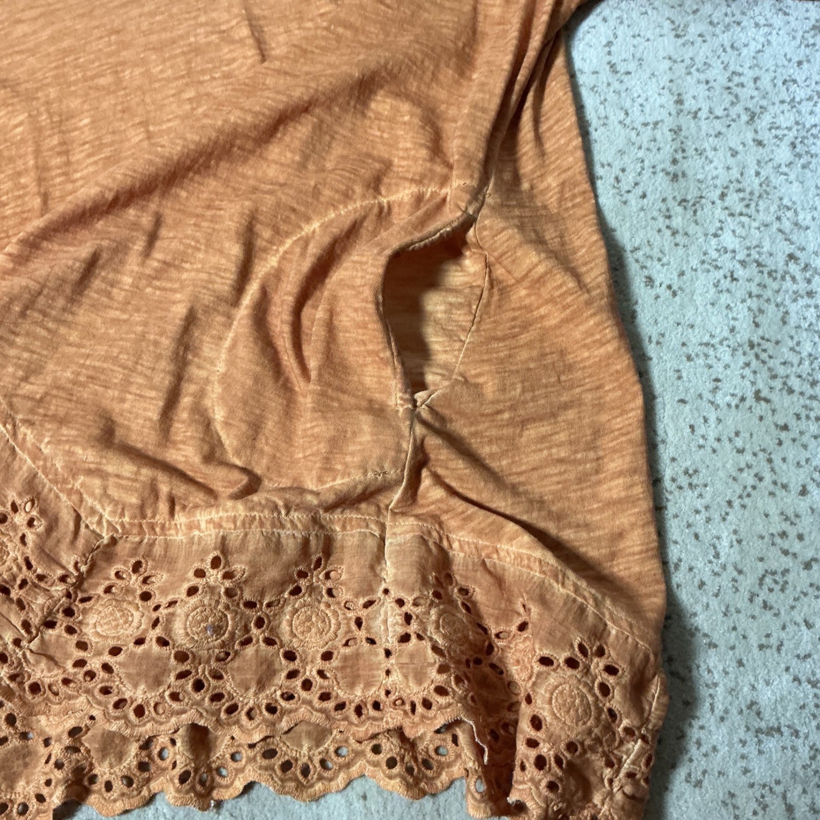 LOGO Lori Goldstein Lagenlook Boho Knit Eyelet Hem Tunic Top XL A397399