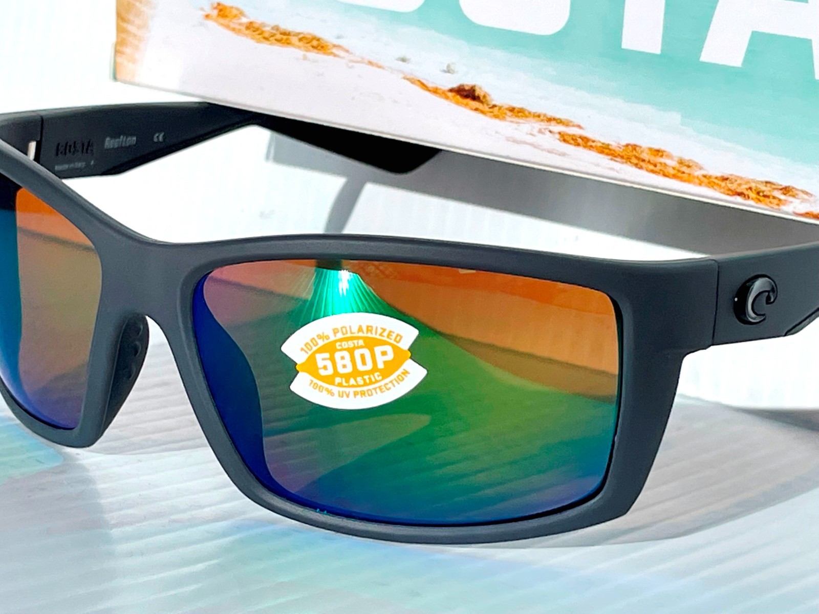 Costa Del Mar REEFTON 98 in Matte Gray w GREEN Mirrored 580P Sunglass 9007-15