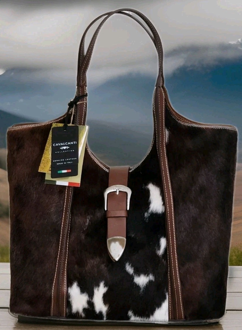 🌞CAVALCANTI ITALIAN DESIGNER HAIR CALF BROWN COWHIDE LEATHER LG HOBO BAG🌺NWT!