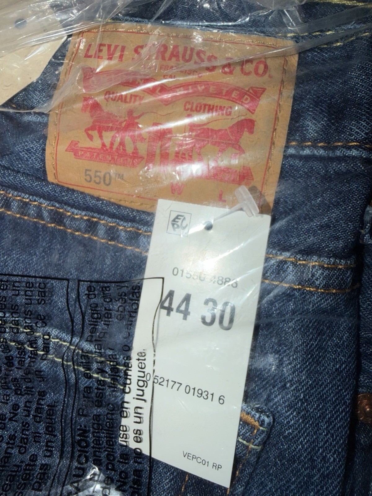 Big & Tall Mens Levi’s 550 Relaxed Fit Jeans 44×30 – Dark Stonewash