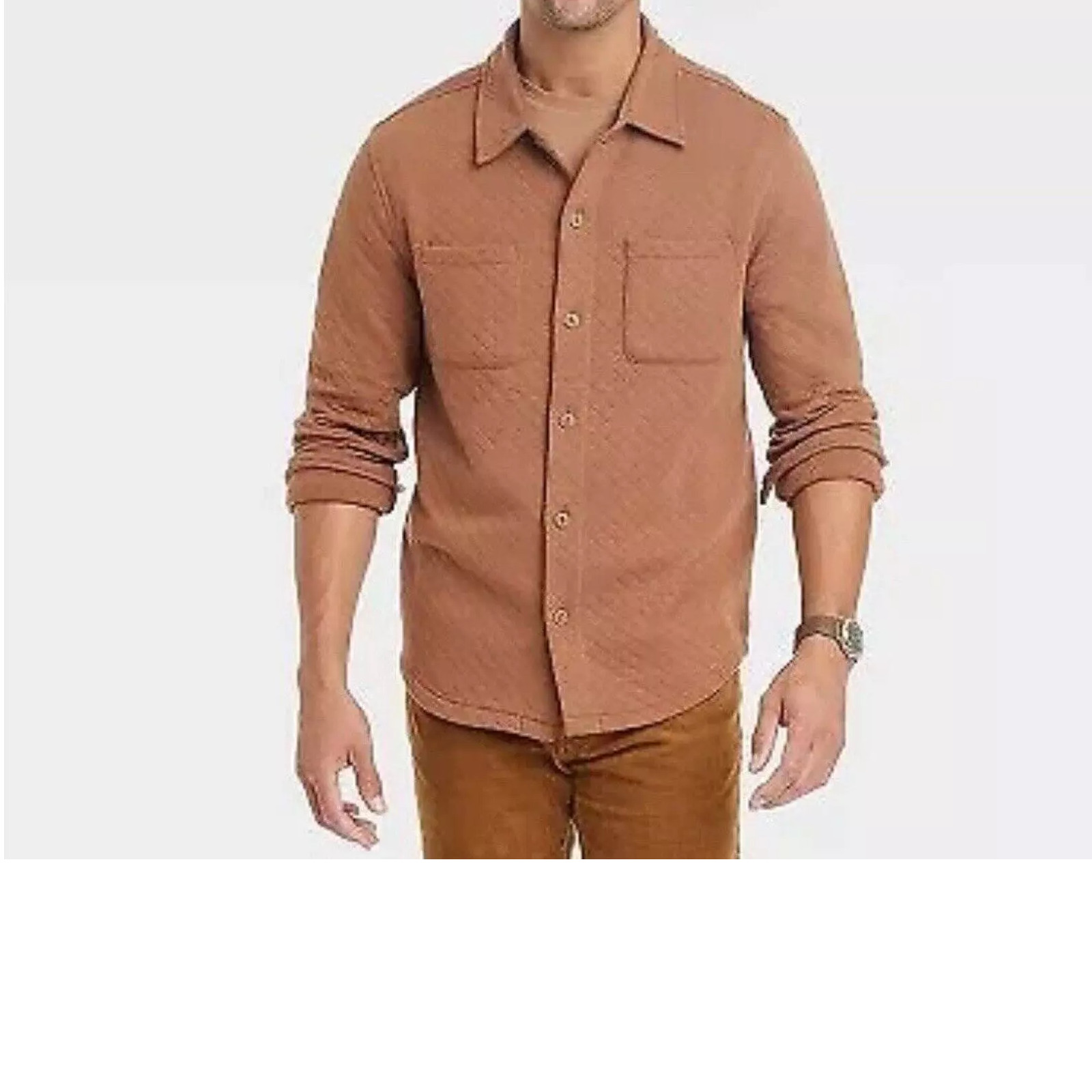 L Goodfellow & Co Quilted Knit Button Down Shirt Jacket Brown Mens LARGE NWT