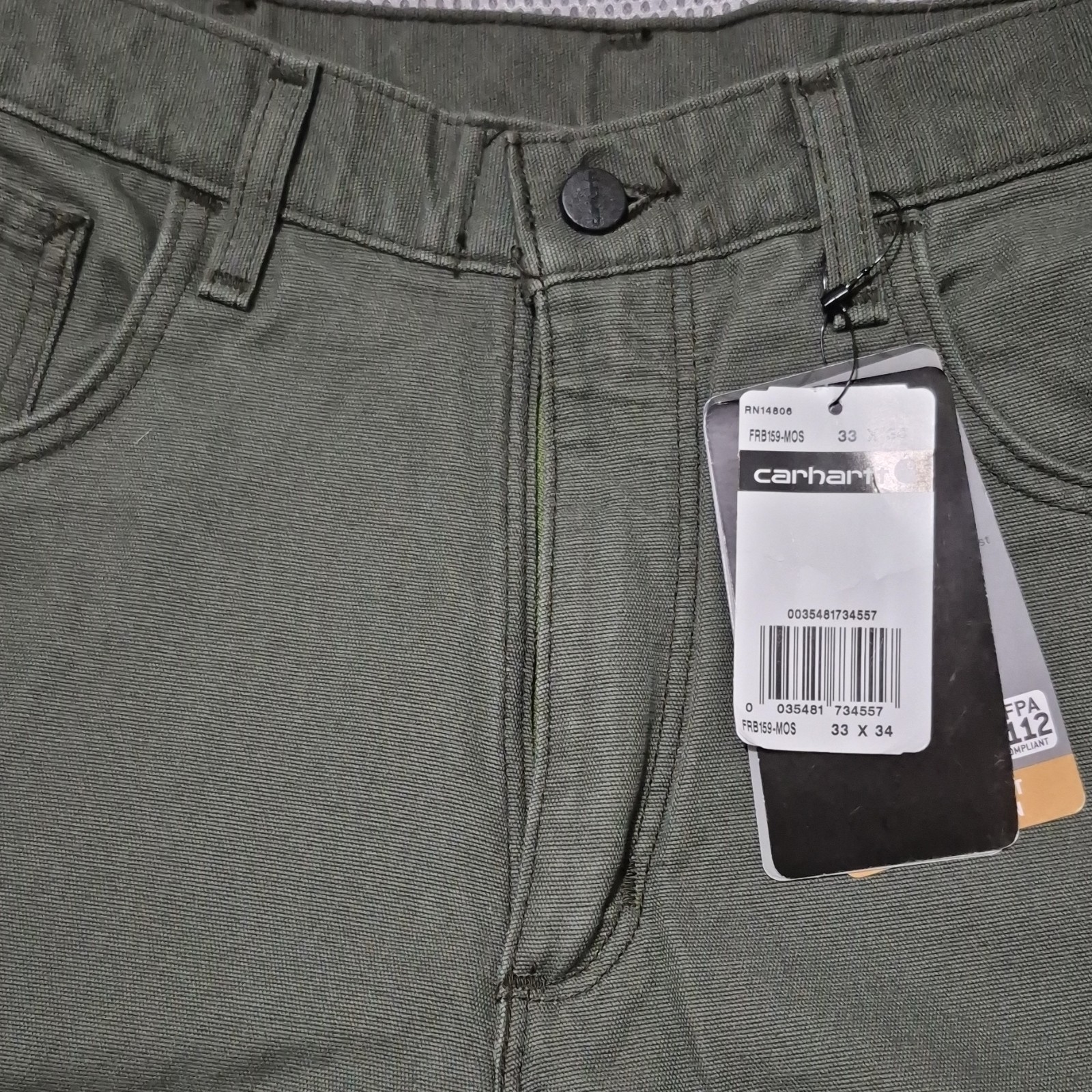 Carhartt FRB159-MOS Flame Resistant Moss Work Pants 33×34 88% Cotton