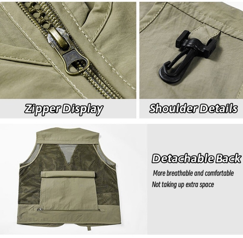Mens Waistcoat Tops Cargo Multi Pocket Utility Vest Fishing Hiking Camping Gilet