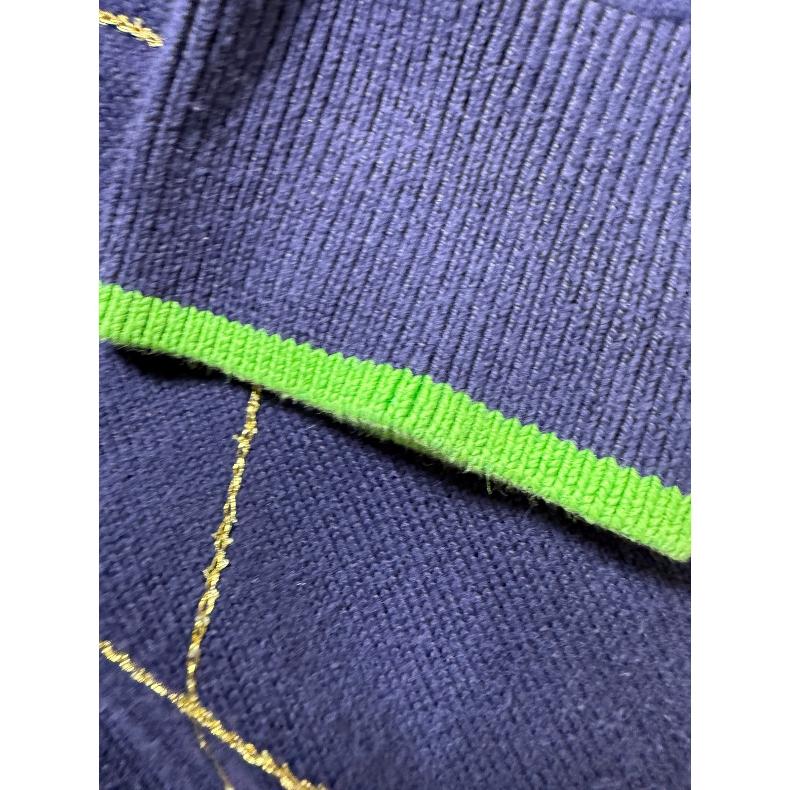 Lilly Pulitzer V-Neck Sweater Womens Large Navy Blue Argyle Gold Metallic Trim