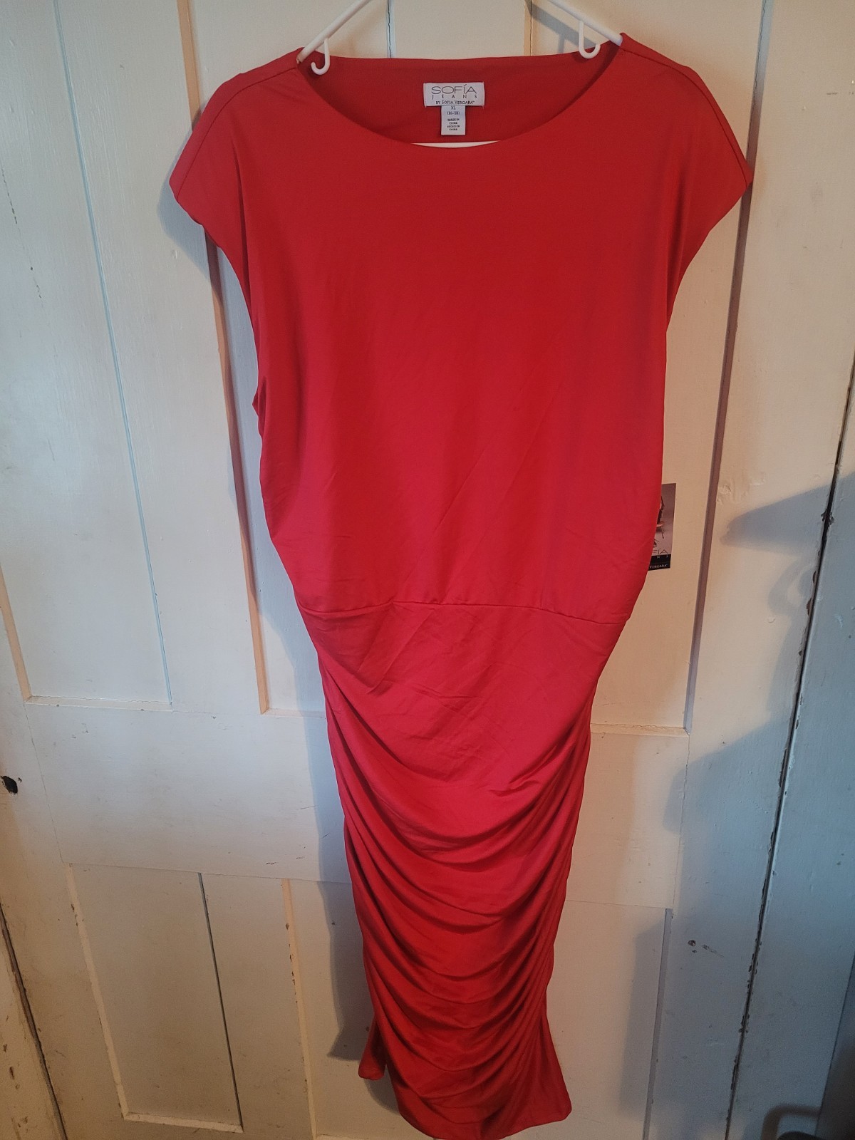 Sophia Vergara Red Open Back Contour Slinky Midi Dress Size XL Extra Large NWT