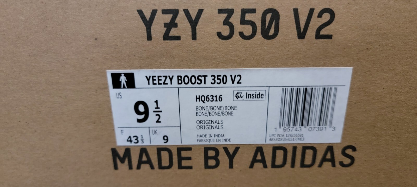 Adidas Yeezy Boost 350 V2 (Bone/Bone/Bone) Men’s Shoes HQ6316 Size 9.5