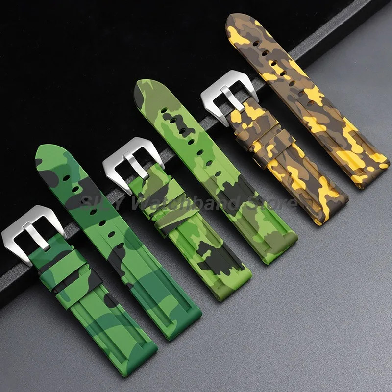 Camouflage Soft Silicone Strap 20/22mm 24mm 26mm Rubber Watch Band for Panerai