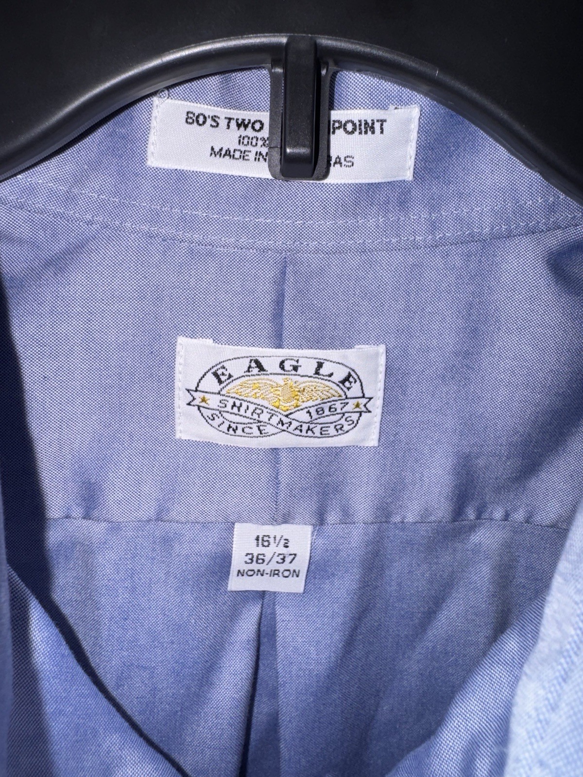 Eagle 80’s Two Point Non-Iron Blue Button-Down Dress Shirt 16.5 36/37