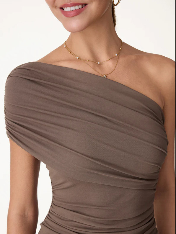 OGL One Shoulder Gathered Bra Top – Chocolate Brown NEW