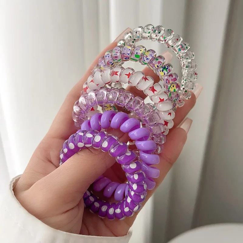 6 Pc Glitter Spiral Telephone Cord Scrunchies Elastic Hair Bands Accessories