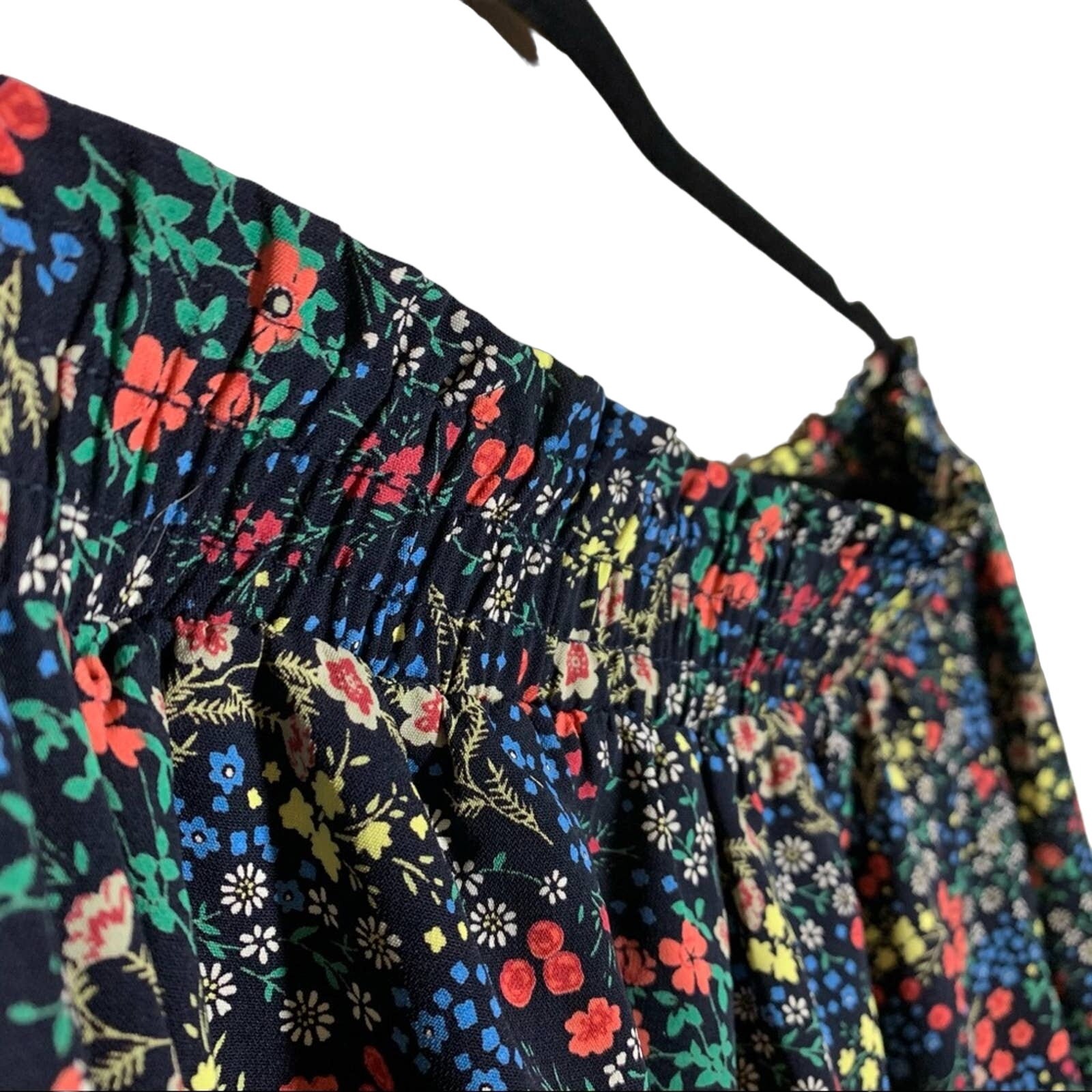 Lucky Brand Ditsy Floral Off The Shoulder Boho Mini Dress Black Multicolor Small