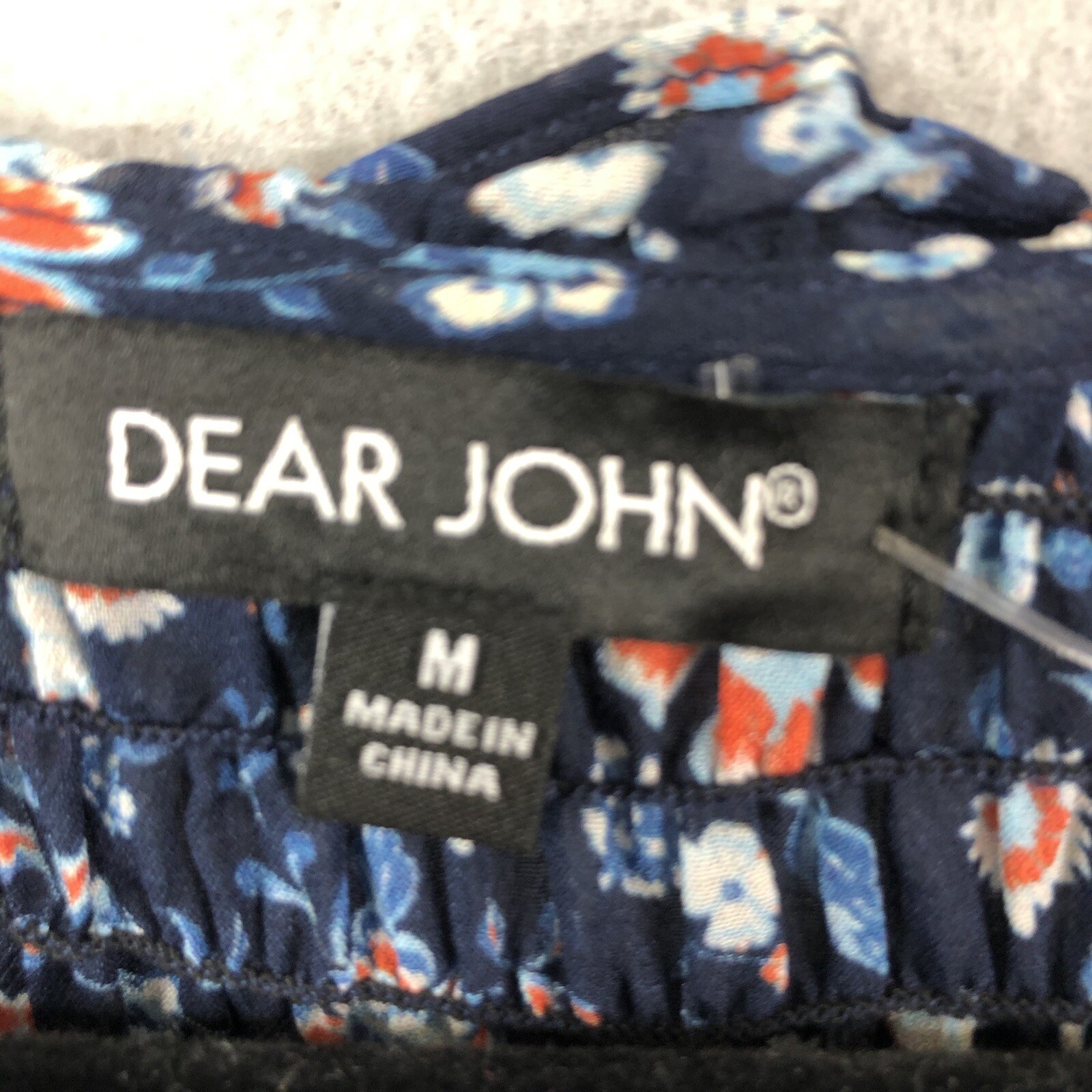 Dear John Top Womens Medium Blue Floral Sheer Smocked Flowy Boho Peasant Cottage