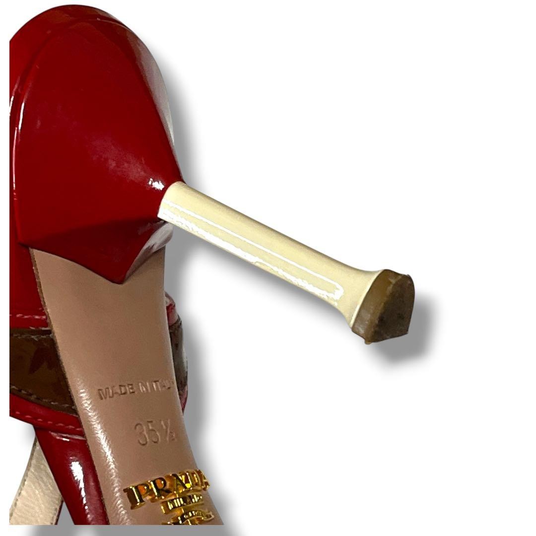 PRADA Patent Leather Heeled Sandals 22.5cm Red Yellow Italy