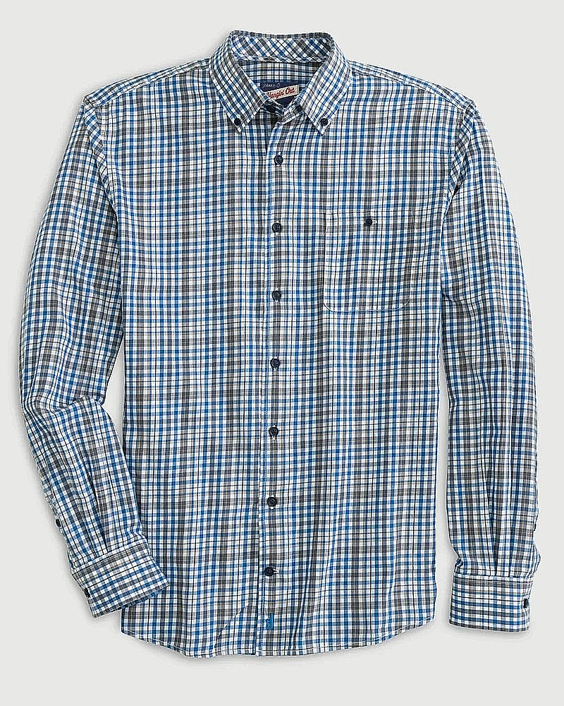 New Johnnie O Elmer Shirt Mens XL Laguna Blue Brown Plaid Pocket Button Down