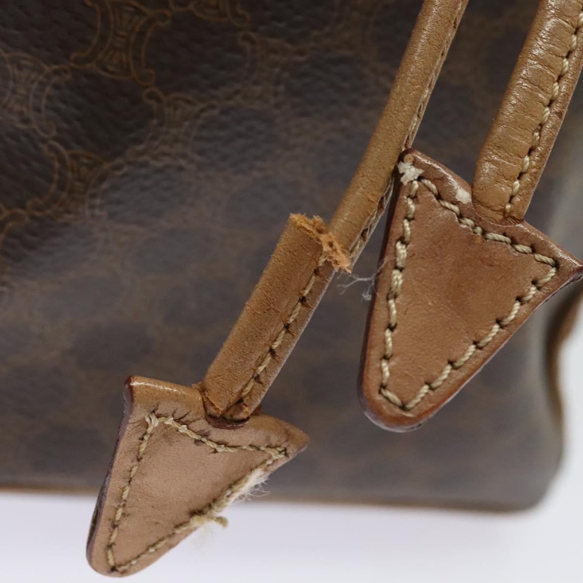 CELINE Macadam Canvas Backpack PVC Leather Brown Gold Auth hk2918