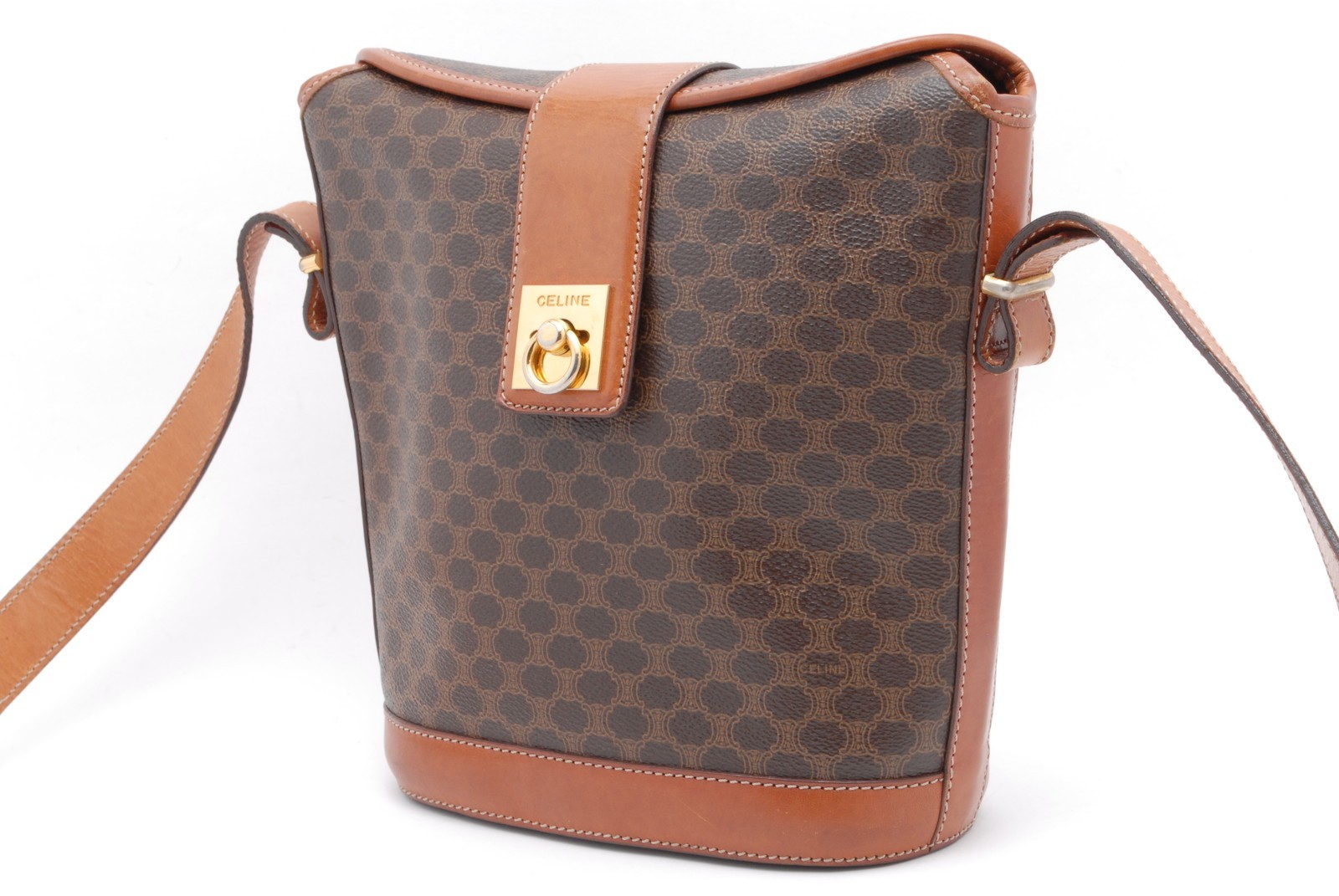 Celine Macadam PVC Leather Shoulder Bag Brown Crossbody Vintage Italy