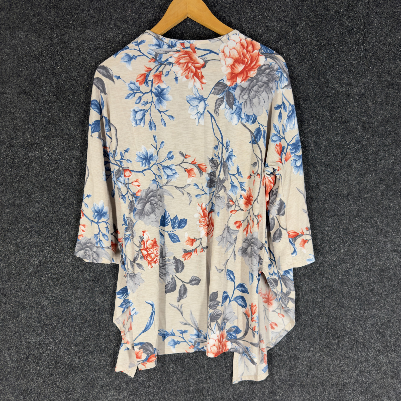 Lime N Chili Top Women S Small Beige Floral 3/4 Sleeve Open Front Stretch Casual