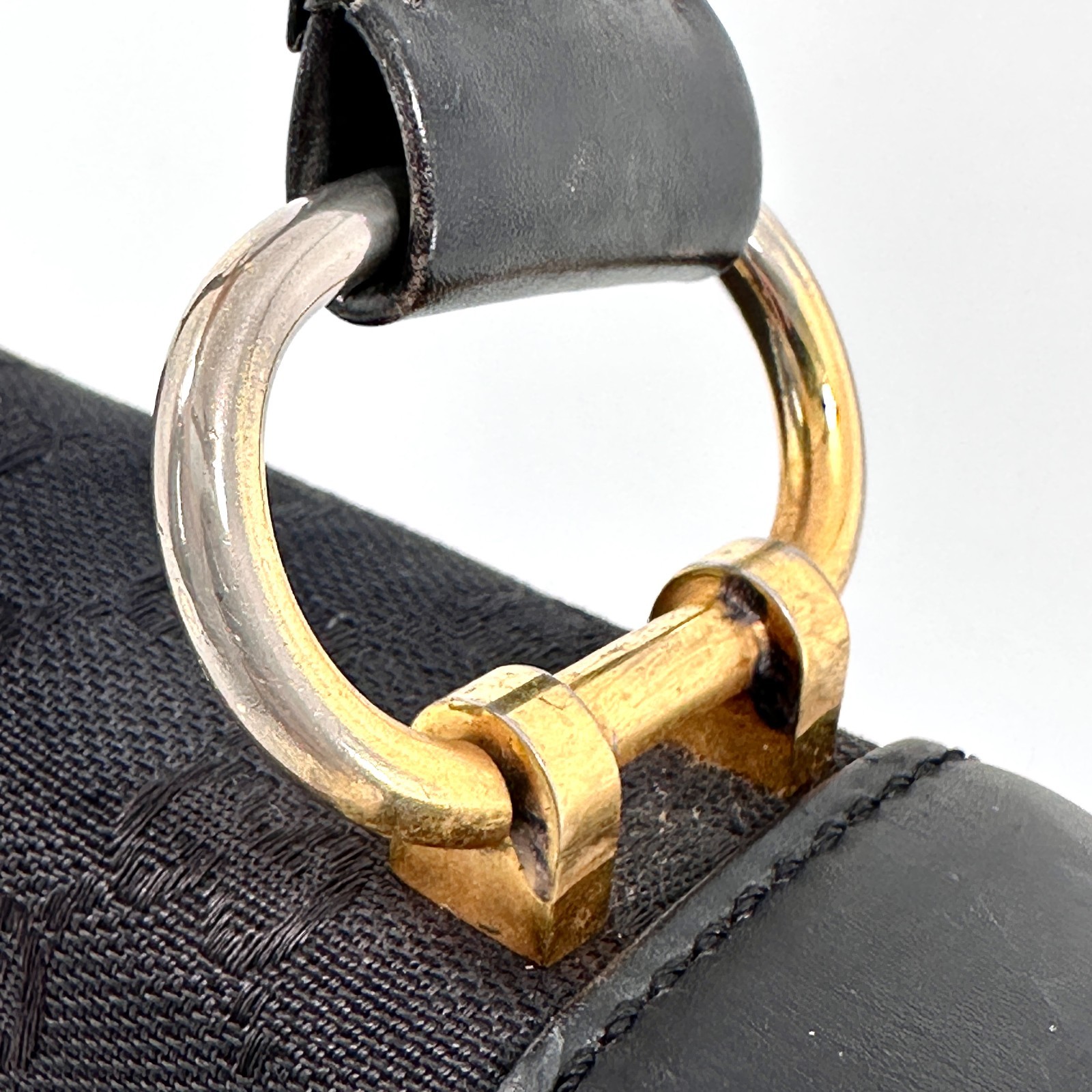 Vintege GUCCI Shoulder Bag GG Horse Bit Black Leather Canvas Auth From Japan