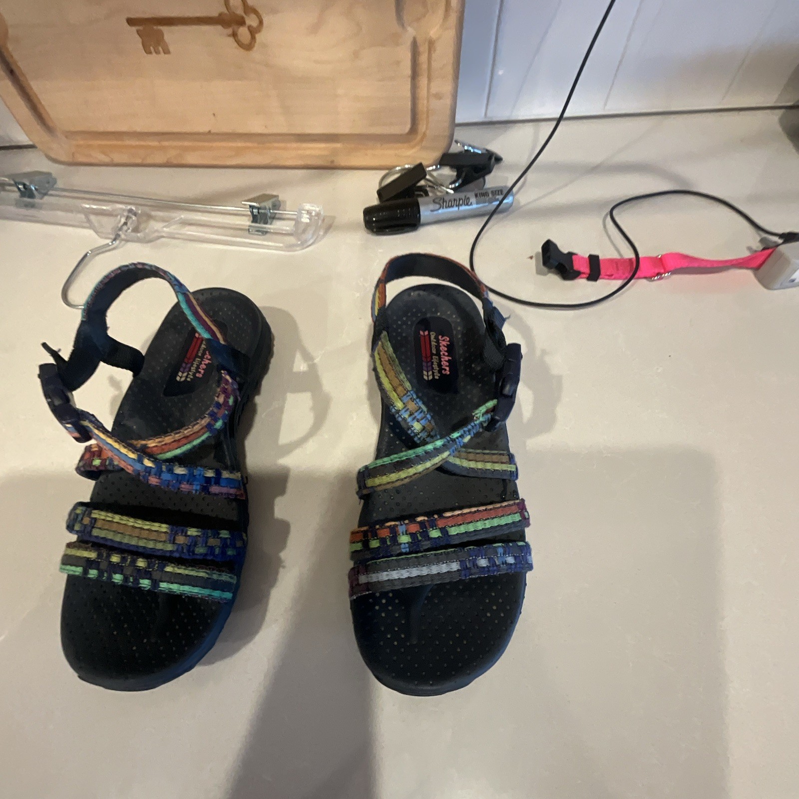 Skechers Reggae Unisex Sandals Black/Multicolor Colorblock Hook & Loop Size 9