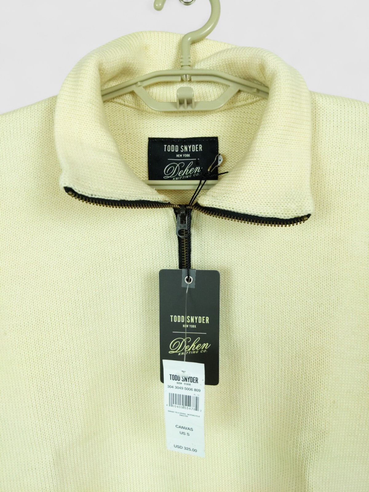 Todd Snyder Dehen Sweater Mens Small Brown Cream Wool 1/4 Zip Made in USA