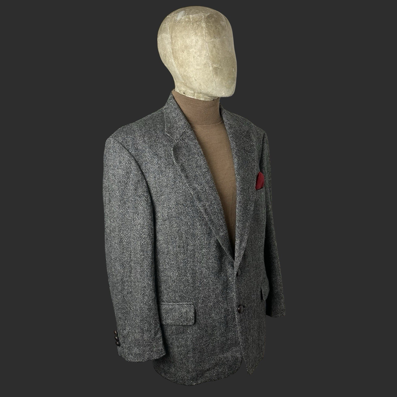 Deansgate Tweed Jacket Blazer 42S Lambswool Men’s Herringbone Black White Grey