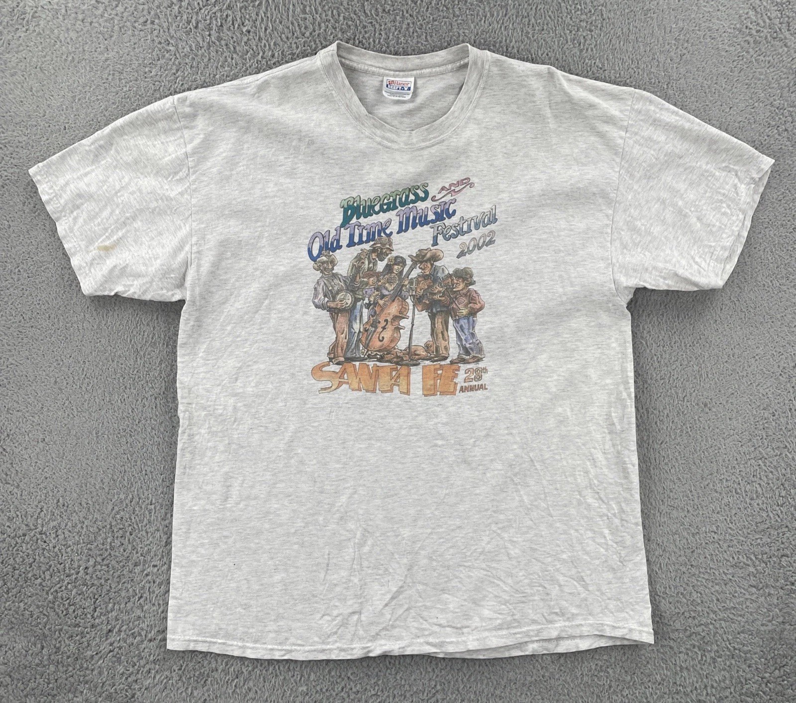 Vintage Hanes Beefy-T Men’s XL Gray T Shirt 2002 Santa Fe NM Bluegrass Festival
