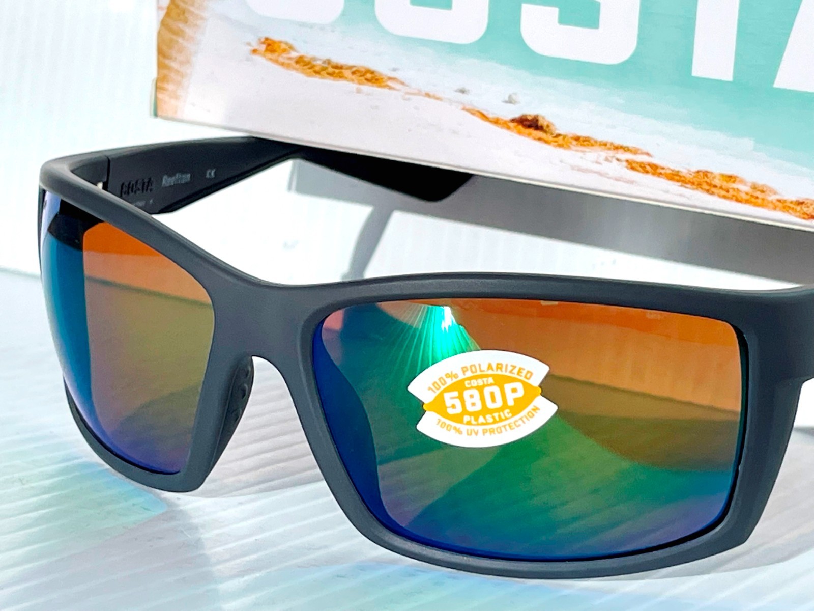 Costa Del Mar REEFTON 98 in Matte Gray w GREEN Mirrored 580P Sunglass 9007-15