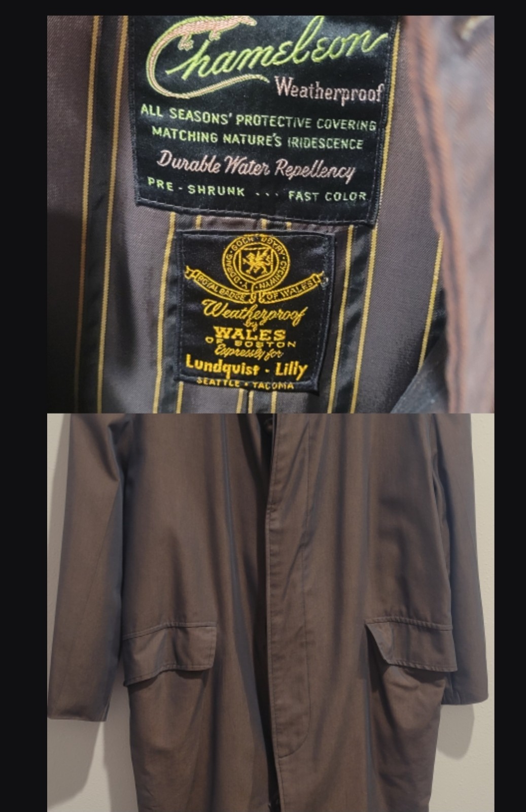 Chameleon Weatherproof Trench Coat Mens Brown Chartreuse Iridescent GOOD VTG