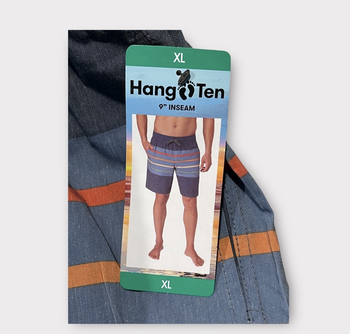 Hang Ten Men’s Swim Trunks XL 9” Inseam Blue Striped Lined Board Shorts