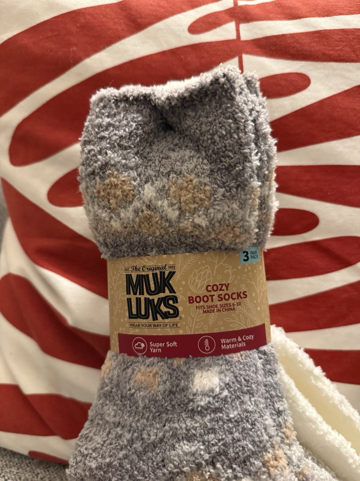 Muk Luks Super Cozy Boot Socks Super Soft Yarn White & Gray 3 Pair Size 6-10