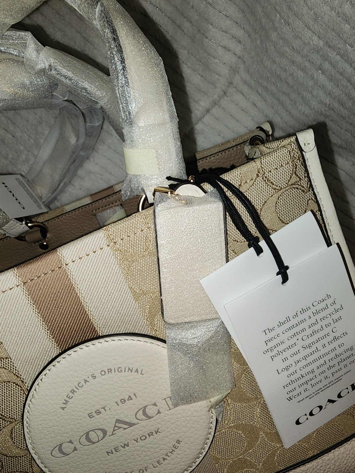 Coach Dempsey Carryall (Style No. C8448)Beige/White Detachable Strap Gold Hrdwre