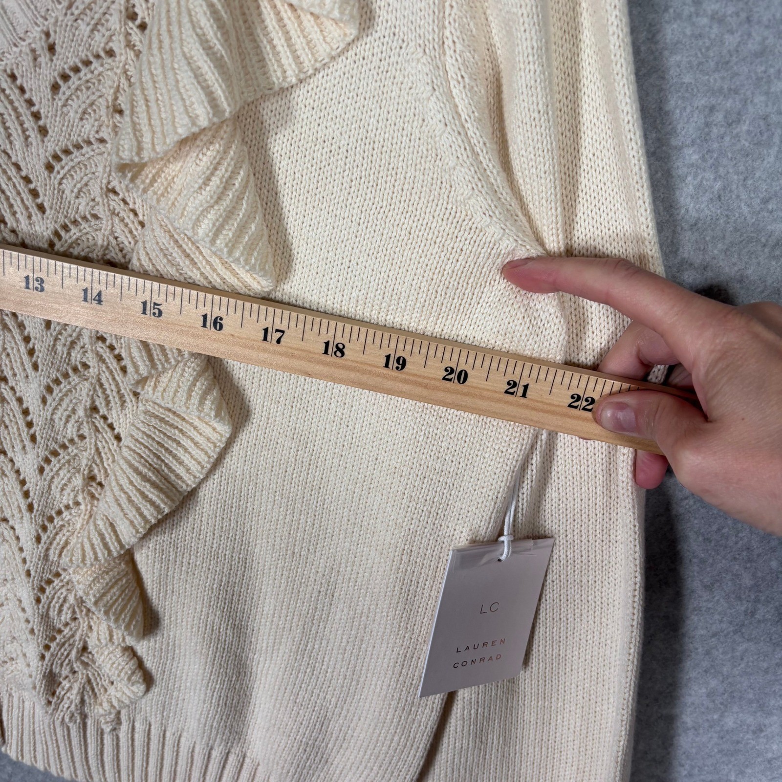 NEW Lauren Conrad Crochet Ruffle Cardigan Sweater XL Cream Dainty Coquette