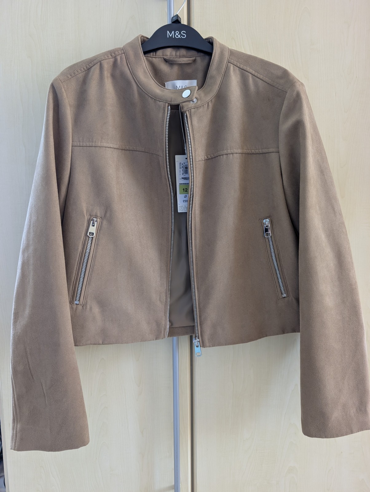 Marks and Spencer Womens Suede Cropped Bomber Jacket Summer Jacket Size 12 BNWT