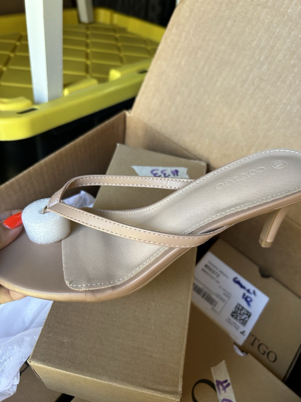 Coutgo Women’s Beige Open Toe Slingback Stiletto Heel Slip-On Strap US 8.5
