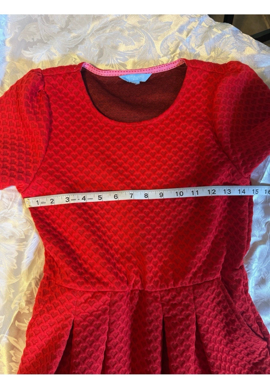 Draper James RSVP Red Heart Textured Fit & Flare Dress with Pockets S