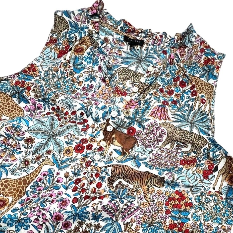 EUC Talbots Tropical Safari Novelty Ruffled Neck Sleeveless Women’s Top Cotton