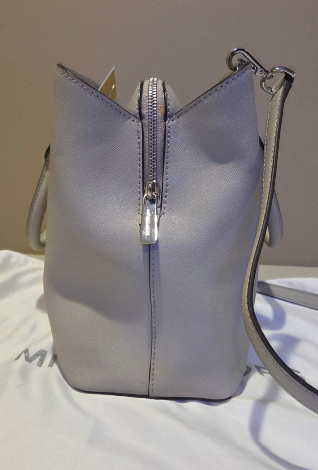 Michael Kors Savannah Large Leather Satchel-Cement color