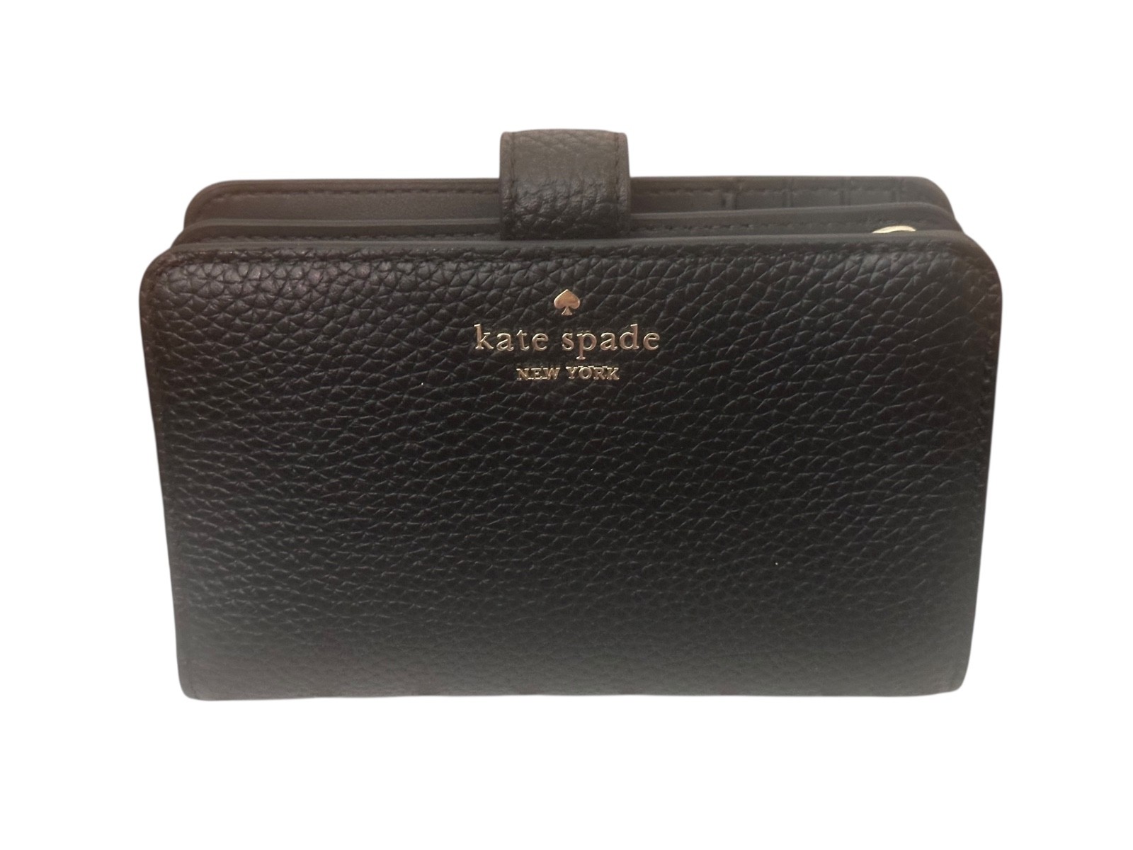 Kate Spade lena pebbled leather medium bifold wallet-black-8 card slots-ID slot