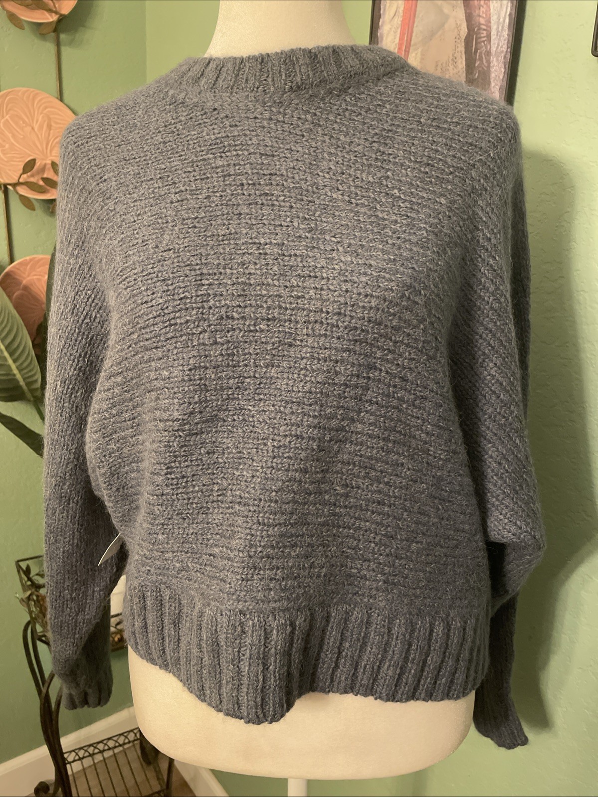 The Group Babaton Day Off Sweater Oversized Crewneck 100% Alpaca Blue XXS NWT