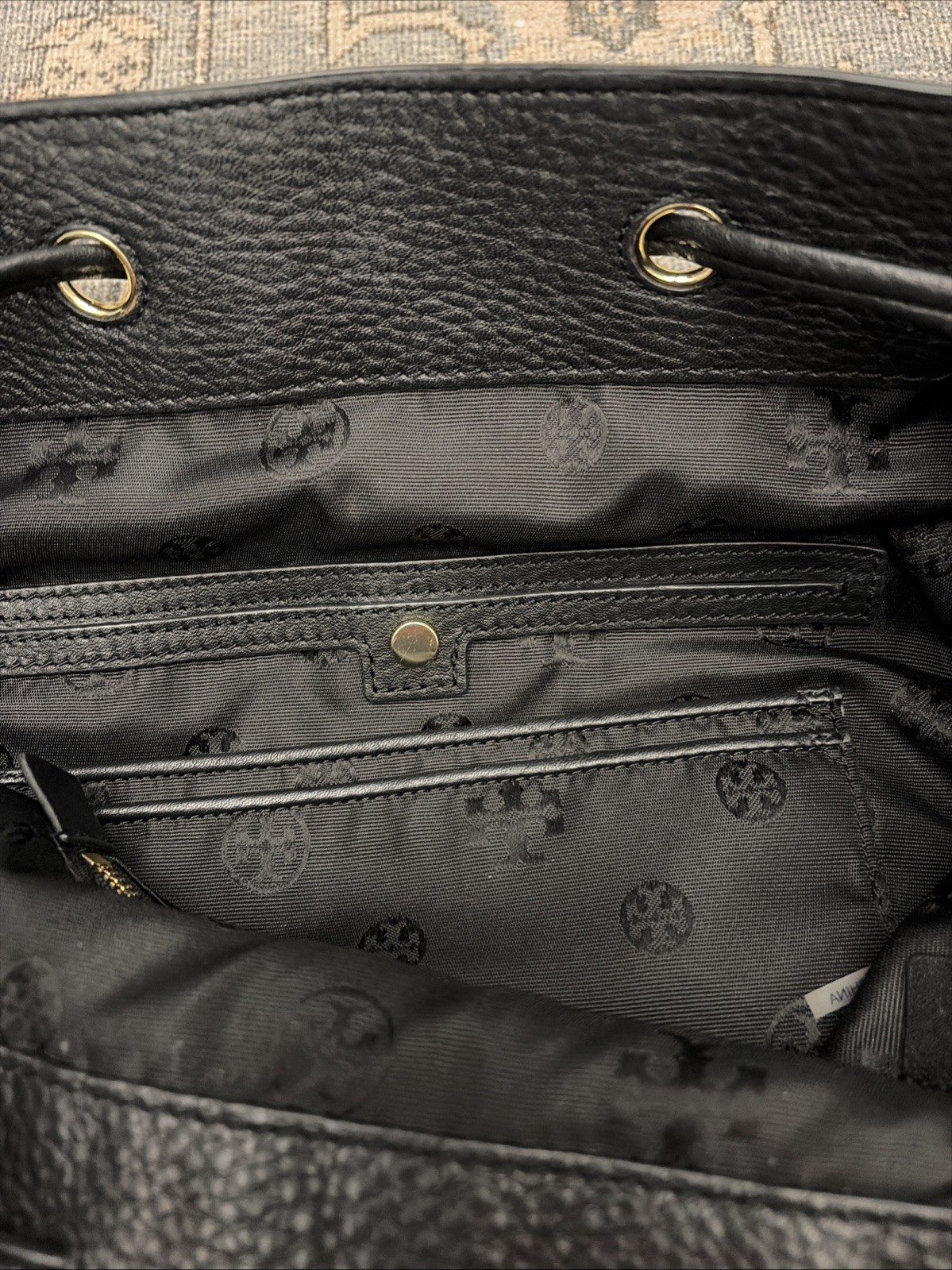 Tory Burch Black Pebbled Leather Backpack Handbag