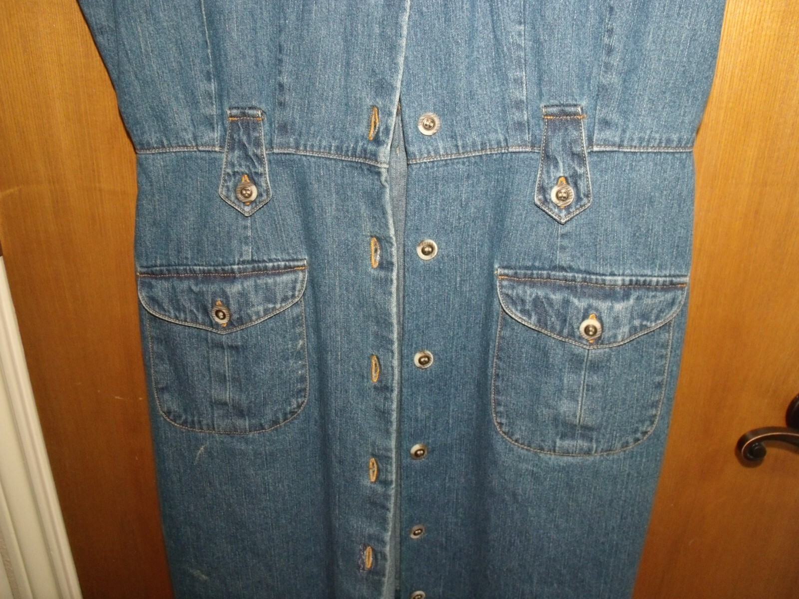 Vintage womens Stone Washed blue denim Button up Dress, Size 16