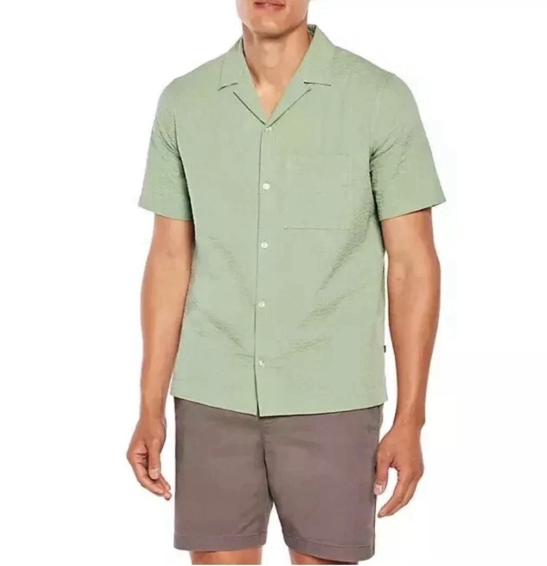 Gap Men’s Short Sleeve Seersucker Shirt – Granite Green Size- XL