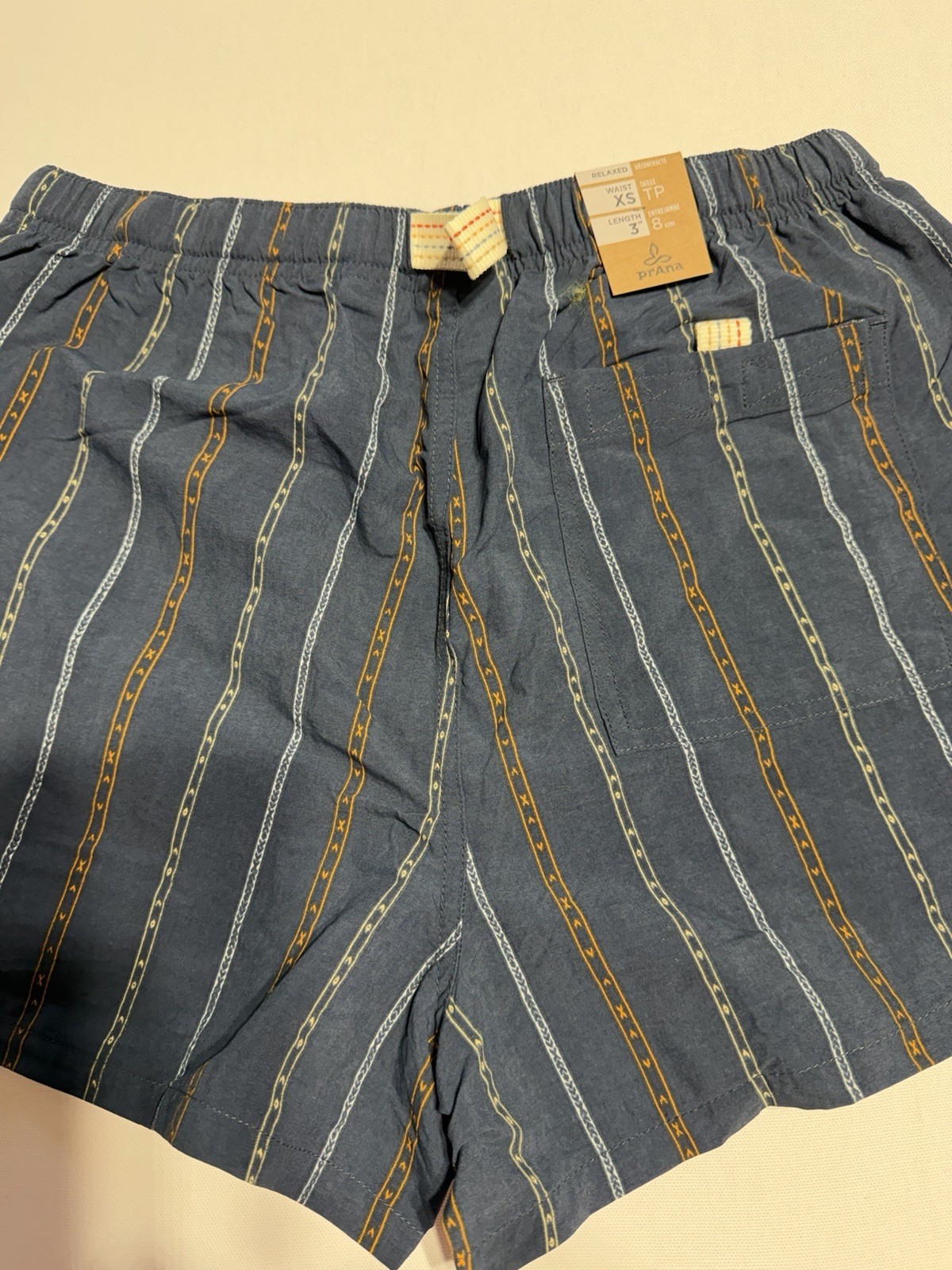 NWT prAna Indio Heritage Short Men’s XS Stormy Night Striped Drawstring $75