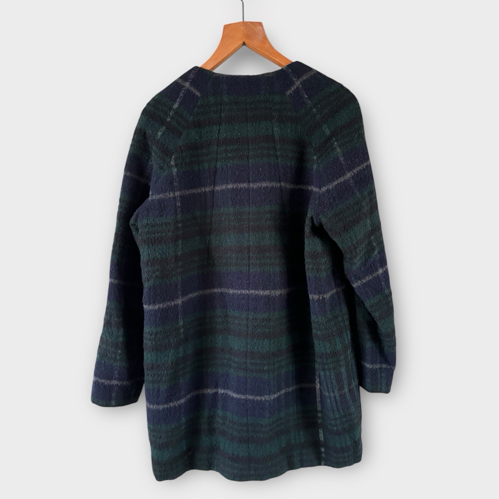 Marks & Spencer Coat 12 Navy Blue Green Plaid Tartan Check Wool Mix Winter READ