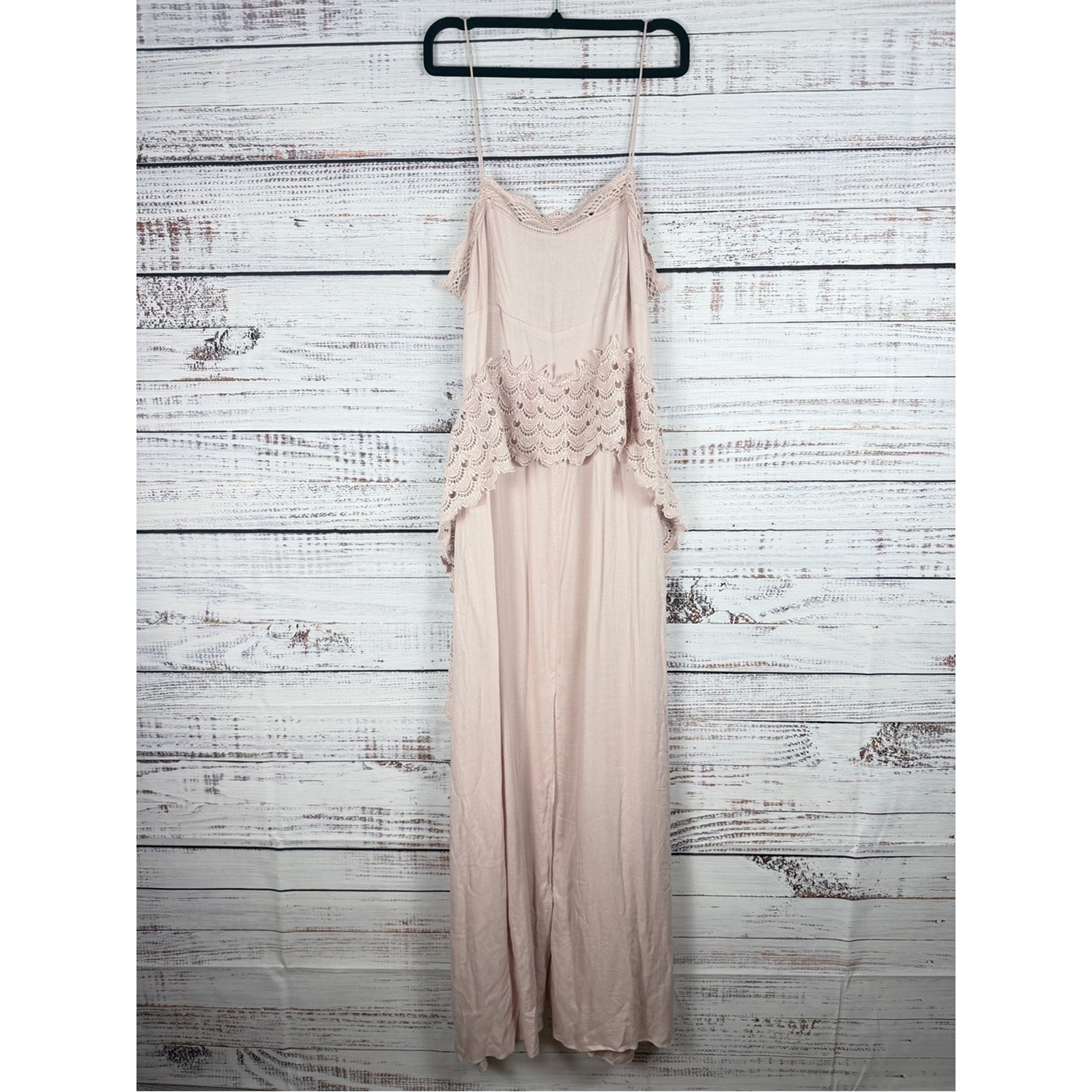 Free People Intimately Pink Blush Crochet Lace Maxi Nightgown Gown Boho